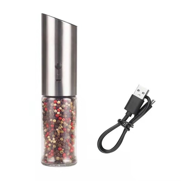 Gravity elektrisk salt- och pepparkvarn set om 2, USB uppladdningsbar elektrisk pepparkvarn för kök med justerbar kvarn och LED Li