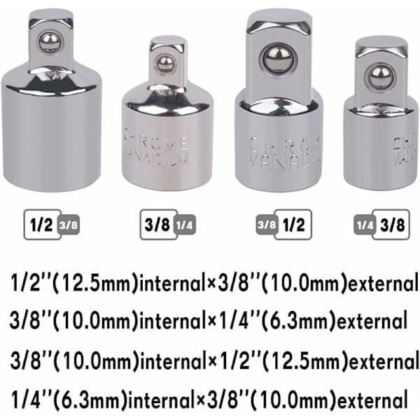st Skraldeadapter Skraldeadapter 1/2 til 3/8-3/8 til 1/2-1/4 til 3/8-3/8 til 1/4 Topnøglereducer til Topnøgler og Bits
