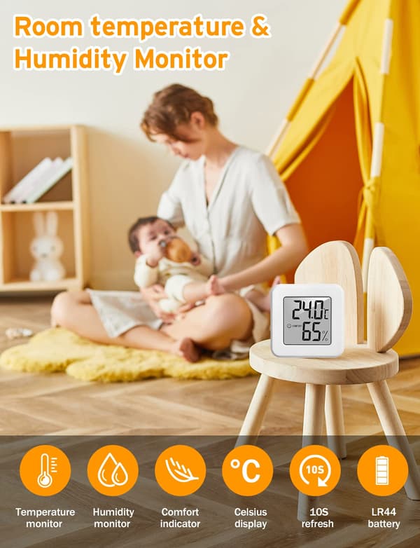 Mini LCD Indoor Thermometer Hygrometer, Portable High Precision Digital Temperature Humidity Meter, Thermo Hygrometer Indicator
