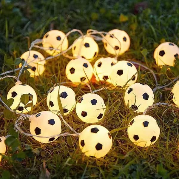 Football Theme String Lights for World Cup Decorations, 10-meter Plug-in Set with 100 Lights