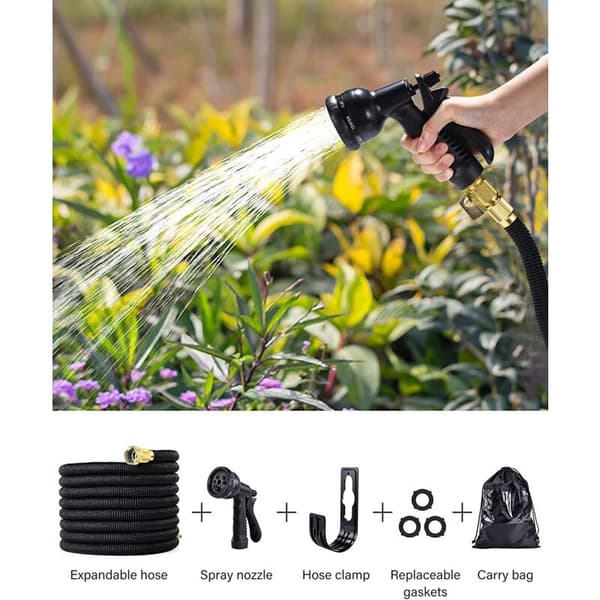 Expandable Garden Hose 30m Reinforced Adaptable 1/2\" and 3/4\" 10 Modes Black