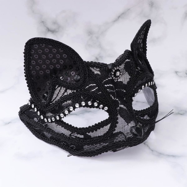 Pitsipuoli pariskunnille Fox Half Face Vintage Half Face Masquerade Juhlakoristeet Halloween Mardi Gras -naamiaisjuhliin 1kpl (musta)