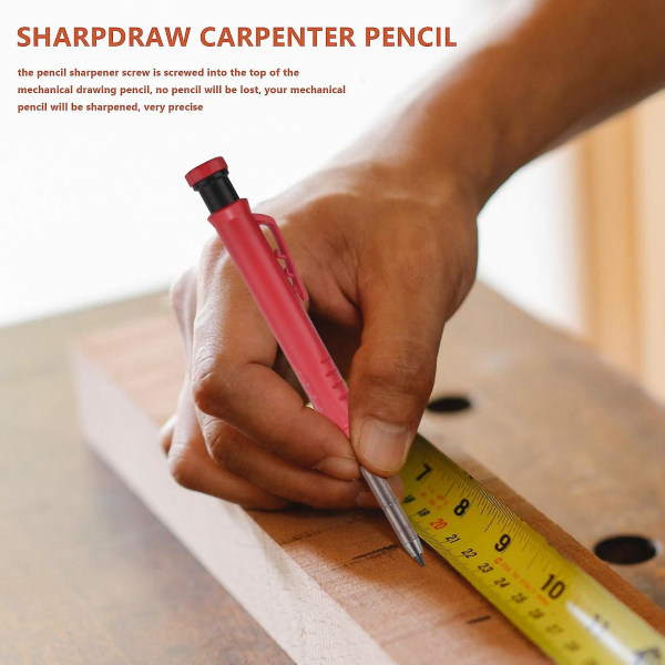 2 st Solid Carpenter Penna med vässare och 12 refill-kablar, märkningsverktyg för snickare Draft