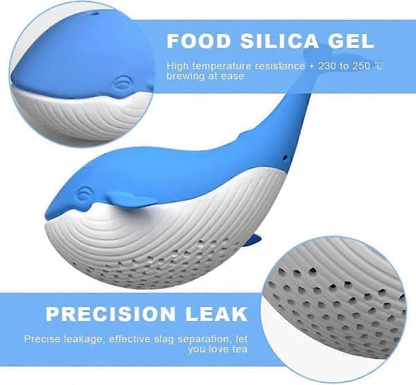 Silicone Tea Infuser, Tea Strainer, Large Blue Whale Shape, Food Grade Silicone Tea Strainer, Fun and Creative Loose Leaf Tea Infuser with Fine Mesh [Ho]