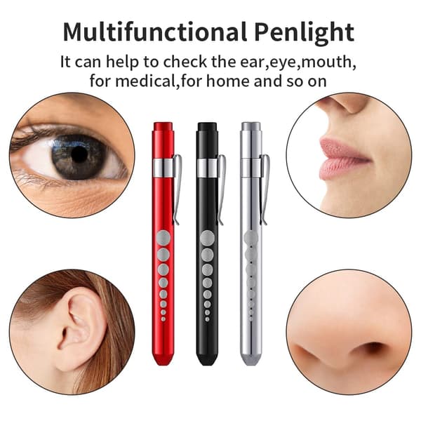 LED Penlight (3-pack), Reusable LED Penlight with Pupil Gauge and Pocket Clip