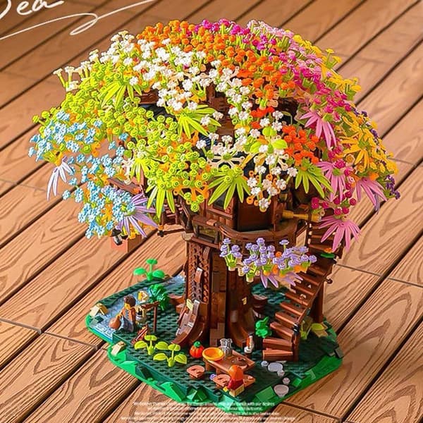 Sakura Treehouse Building Blocks Rainbow DIY Kit Educational Toy Creative Assembly Model Cute Gift for Kids Home Decor