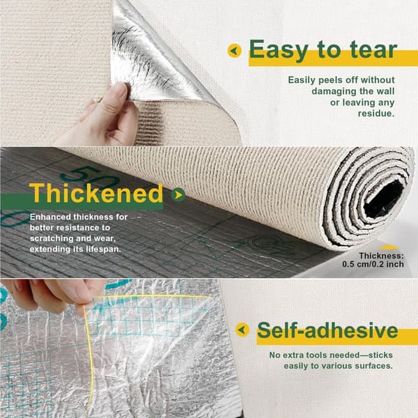 Selvklebende klorematte 200 x 40 cm – Kattebeskyttelse for vegg, dør, DIY møbelbeskyttelse, off-white