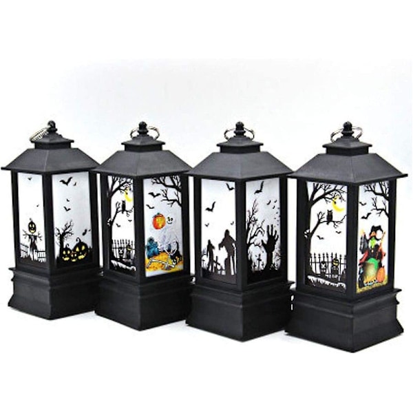 Halloween-Lanterner, Halloween LED-Lys Lanterne, Unik Stil Dekorative Lys Flamme Lampe Med LED-Te Lys Til Halloween Dekoration