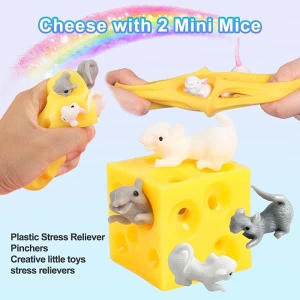 3-pack Kläm Ost Fidget Leksaker Gummi Simulerad Ost Stress Ångest Sensorisk