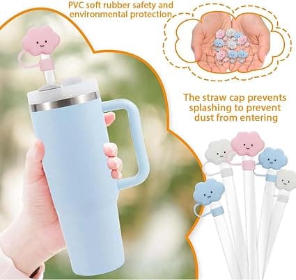 St Silikon Sugrörsskydd Återanvändbara Sugrörslock Moln Sugrörsskydd Toppar Sugrörslock för 10 mm Tumbler Sugrör