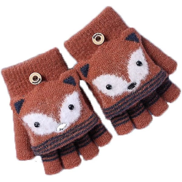 Children's Winter Flap Soft Wool Knit Mitten Warm Gloves (brown) 1 Pair