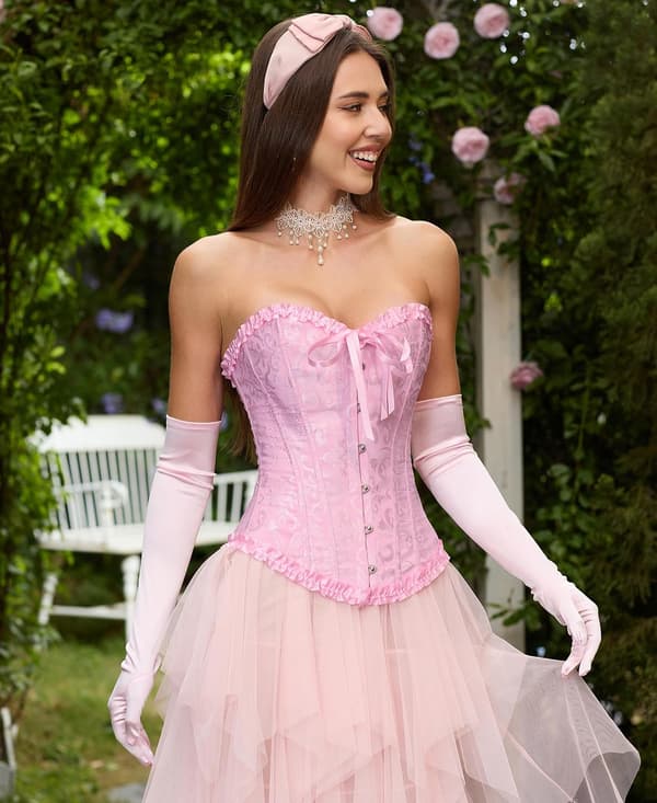 wxsp Korsetttopper for kvinner, Bustier Shapewear Undertøy, Blonder Midje Push Up Bodysuit Rosa Medium