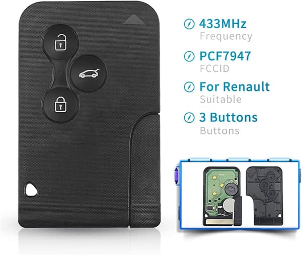 Fjernkontrollnøkkelhus med 3 knapper for Re-Nault Clio 3 Megane 2 Scenic 2 med 433MHz PCF7947-chip