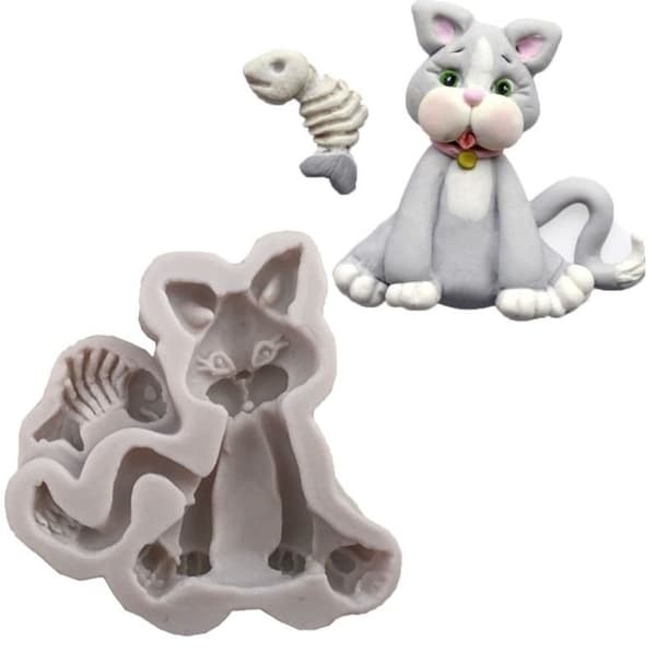 Katt med Fisk Silikonform multifärg multicolor