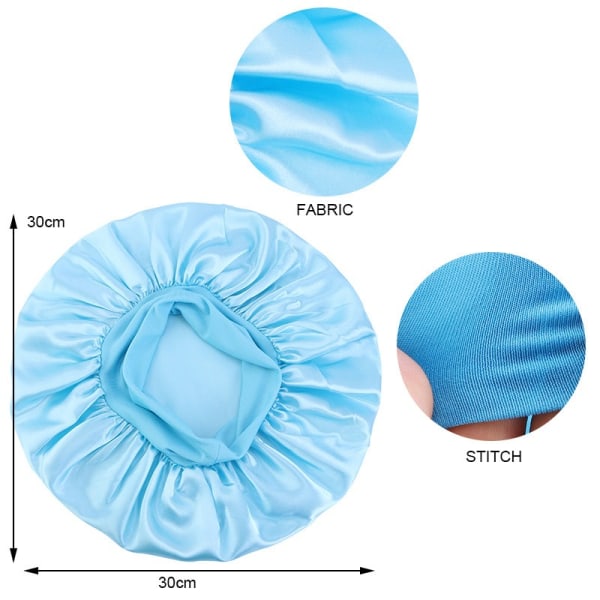 Satinbonet för att sova, sidenhårinpackning för lockigt hår med elastiskt brett band, Satin-bonet för kvinnor Light blue 1pcs