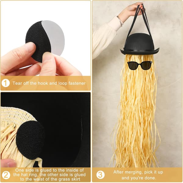 4 stk. Halloween Bowler Derby Sæt Hat Raffia Polariserede Solbriller til Mænd Kvinder Hawaiiansk Hula Kostumefest Sort Black