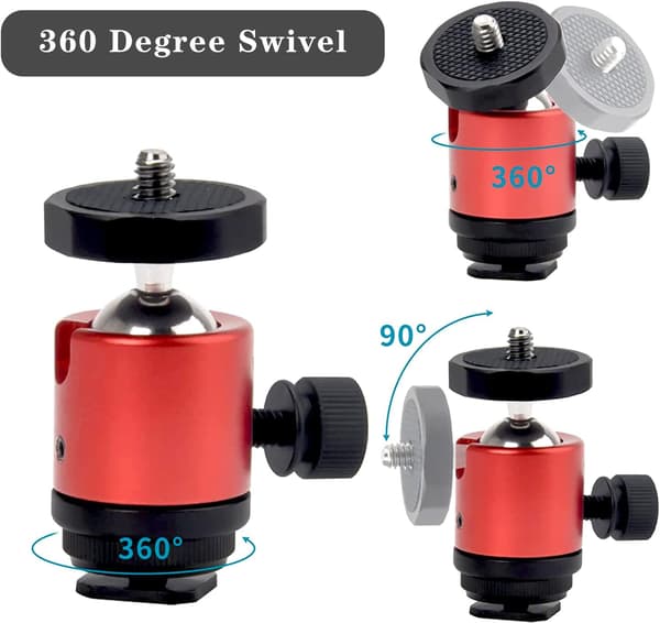 wxsp 2 stk mini kulehode stativhode med 1/4 skruehull 360° roterbart kulehode for kameraer, DSLR, LED-lys, kuleleddholder kompatibel