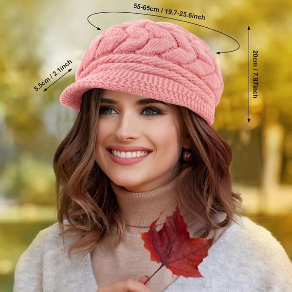wxsp Dame Vinterhuer Tykke Varme Strikkede Grove Bløde Slouchy Huer med Skygge E-rosa