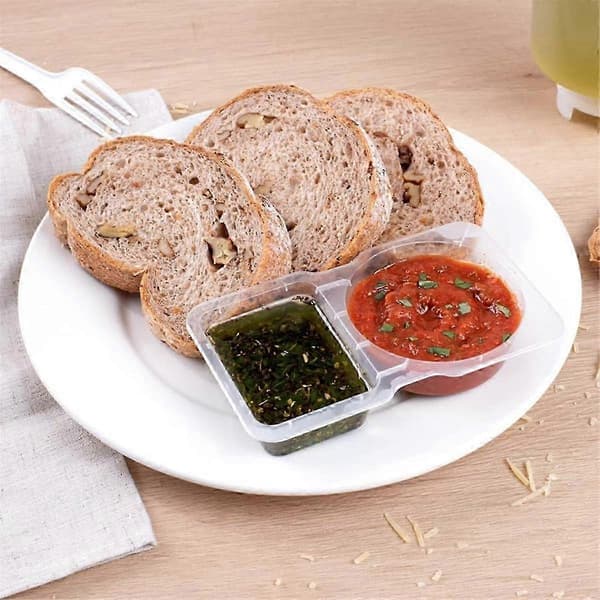 Krydderbeholder med doble rom og lokk - 3 Oz 2-roms snackbeholder gjenbrukbar saus