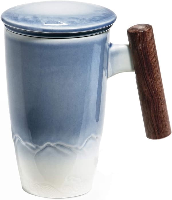Tekop med låg, porcelænstekop med rustfrit stål infuser, gradient stor keramisk tekop, perfekt til hjemmebrug, 400ml