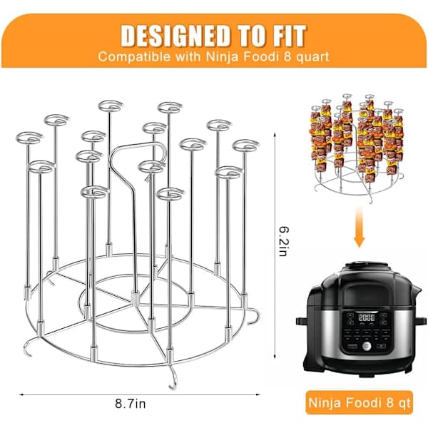 Grillstativ i rustfrit stål, kompatibelt med Airfryer, 8L grillstativ, Airfryer BBQ-tilbehør (8QT)