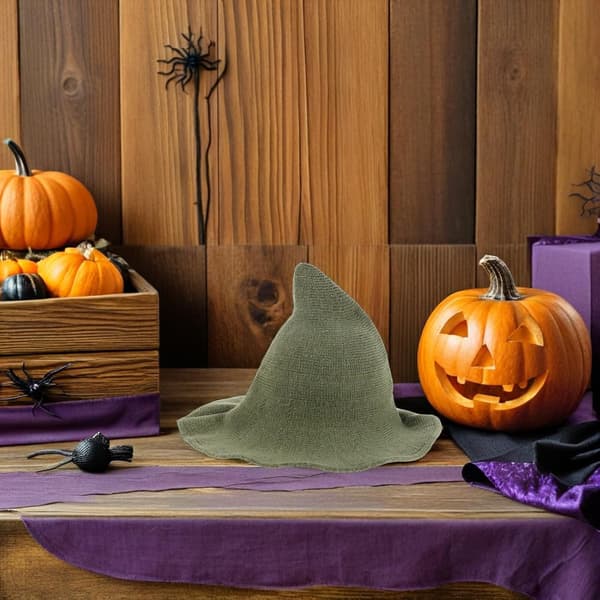 Halloween heksehat til kvinder og mænd Grøn uldblanding troldmandshat