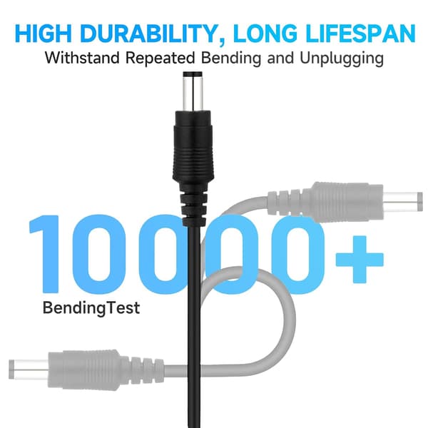 10 m DC-forlængerkabel, DC 12 V strømadapter forlængerledning 5,5 mm x 2,1 mm til CCTV-overvågningskamera/router/LED-strip/printer og mere