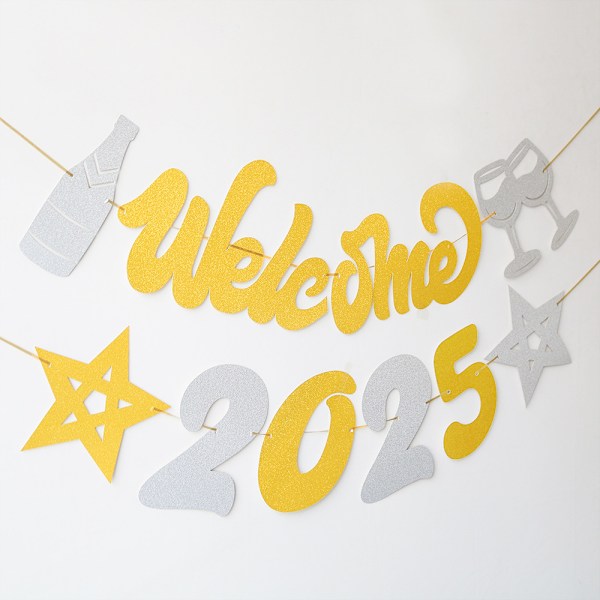 Tervetuloa 2025 Onnellinen Uusivuosi Koristelipun Glitter Cheers to Champagne Riippuva Koristelipun Uuden Vuoden Juhliin