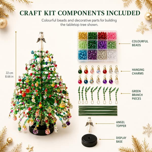 DIY Beaded Christmas Tree, Crystal Christmas Craft Kit (White) White