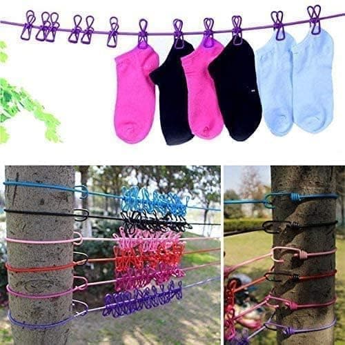 Clothes Drying Line with Hooks (2-pack) Elastic Clothes Hanger Line for Clothes Drying with 12 Clips Clothesline for Drying Clothes