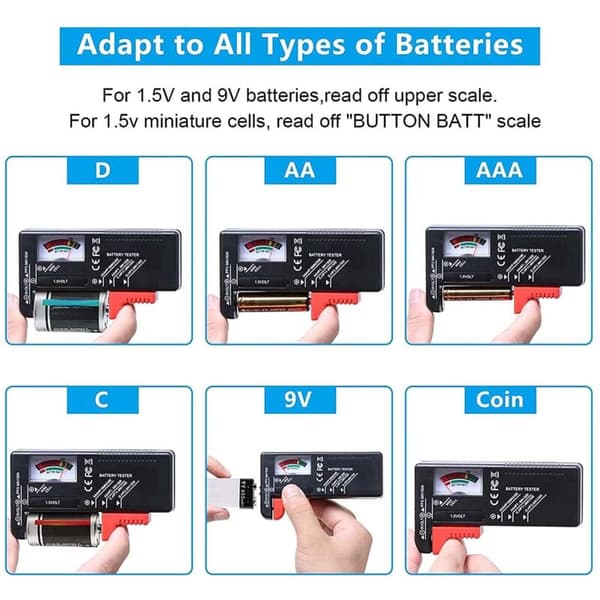 Universal batteritester, digital batteritester, til AA AAA CD 9V knapcellebatterier 1.5V til måling af batterispænding