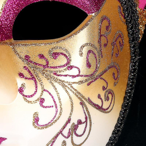 Halloween Ball Party Mask Gold Powder Creative New Full Face Venetiansk Makeup Show Mask PinkRose Red Rose Red