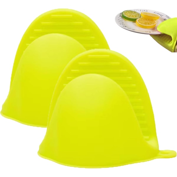 Silikon ovnshansker, ovnshansker Varmebestandig silikon ovnsvotter med silikon sklisikre design egnet (gul-grønn)
