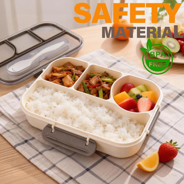 2-pack Bento Lunch Box with 4 Compartments - Leak-proof - Dishwasher Safe Includes Spoon For Work and School 23 x 17 x 5 cm Gray Gray