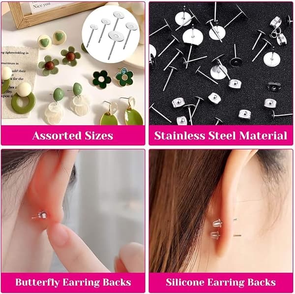 Earring Posts and Backs, 1710 Pcs Earring Making Supplies with Stainless Steel Earring Posts and Earring Backs for Stud Earrings