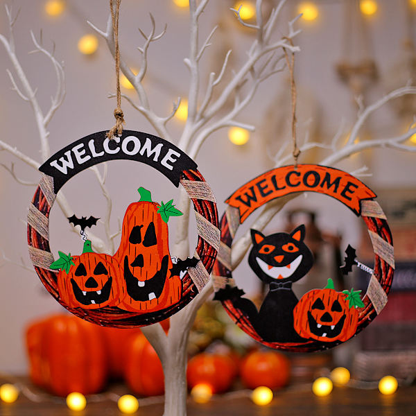 2 kpl Halloween-riipus Ovi Ikkuna Kurpitsa Lepakko Riippuva Riipus Halloween-juhlat Koriste Riippuva Tervetuloa-kyltti