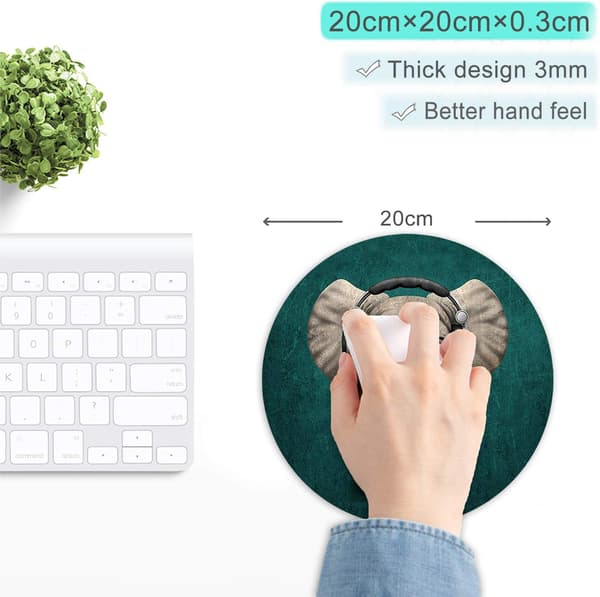 Musemåtte med syet kant, musemåtte med premium tekstur, vandtæt, skridsikker gummibase, rund musemåtte
