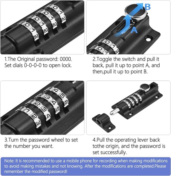 Combination Lock, 4-Digit Combination Lock for Sliding Door, Resettable, Thickened Solid Zinc Alloy Combination Lock, Security Lock [Ho]