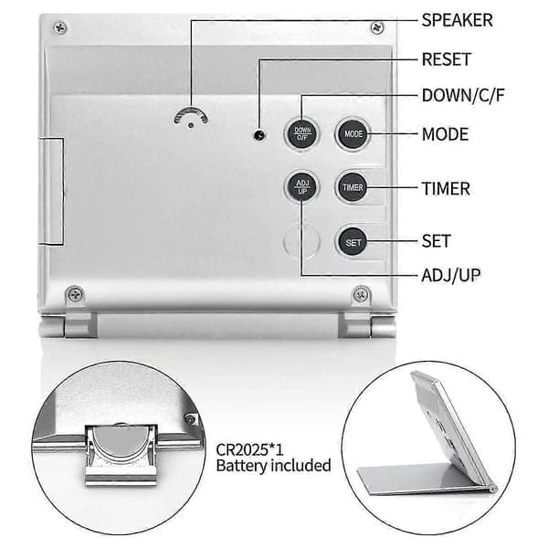 Digital Reseväckarklocka - Vikbar Kalender Temperatur Timer LCD-klocka Väderprognos Klocka Batteridriven