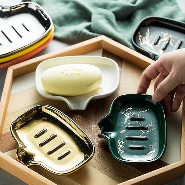 Soap Dish for Kitchen or Bathroom, Easy to Clean, Self-Draining Soap Holder, Keeps Soap Dry (Gold)