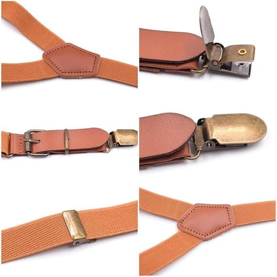 Unisex Y-formet stærke 3 clips seler elastiske stropper brun S