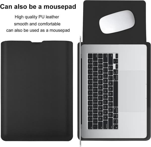 PU-læderetui til bærbar computer til MacBook Air 15 tommer A2941 M2-chip, indvendigt blødt, fluffy, tykt polstret etui til bærbar computer (sort)—yux