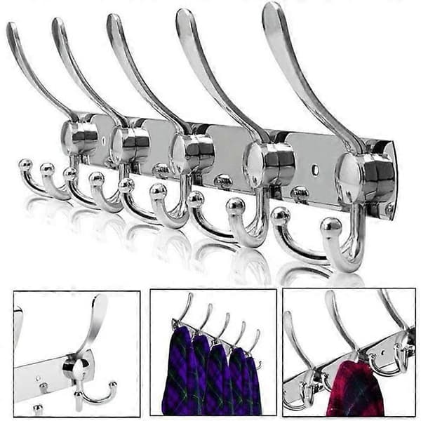(Silver, 15 Hooks, 1 pc) Wall Mounted Stainless Steel Coat Rack, Coat Hooks Wall Mounted Hook for Coats Towels