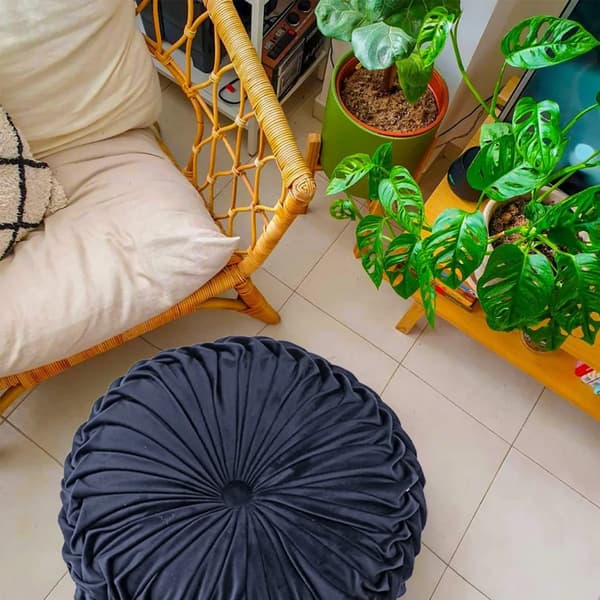 Rund pude, boligindretning, sammenklappelig rund pude, pude, sofa, seng, bil, blå, 35*10cm