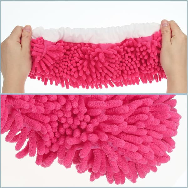 Mopping Slippers Washable Microfiber Floor Cleaning Shoe Covers Chenille Duster Foot Socks Household Cleaning Tool, Rose Red 2