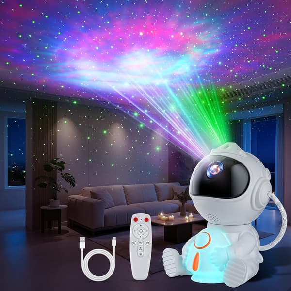 Astronautprojektor, LED-stjernehimmelprojektor med 8 tåkemoduser og 5 lysstyrke- og hastighetsmoduser, 2 moduser