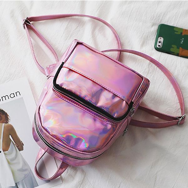 Mini Ryggsäck Holografisk Skolryggsäck Hologram Handväska Transparent Skolryggsäck Skolväska StudentRosa Pink