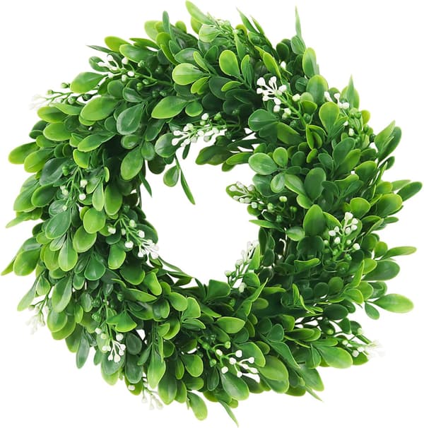 10\" Artificial Boxwood Wreath, Green, for Door