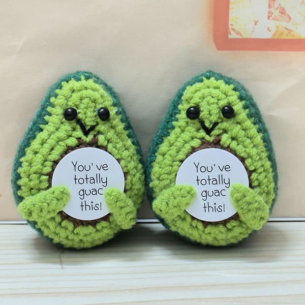 Crocheted Avocado Doll with Base Emotional Support Positive Life Knitting Fruit Doll Stress Relief Comforting