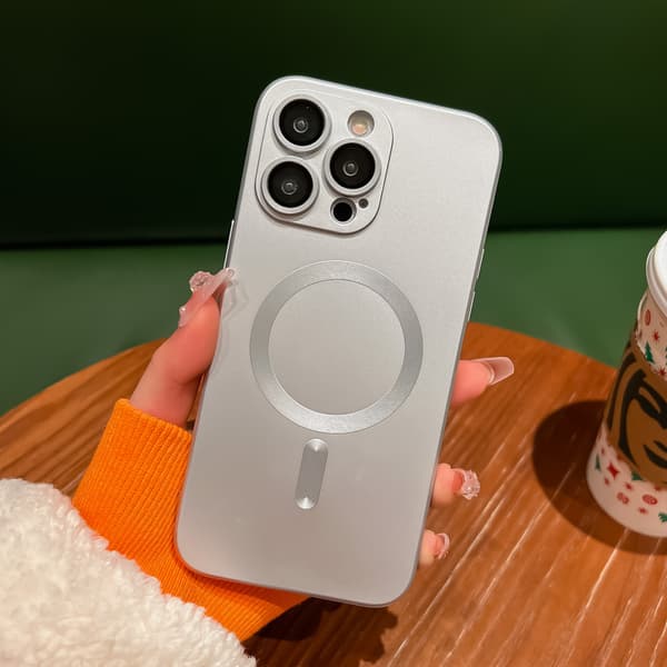 iPhone 17 Pro Wireless Charging Case Soft Magnetic Matte Bumper Lens Protector Silver